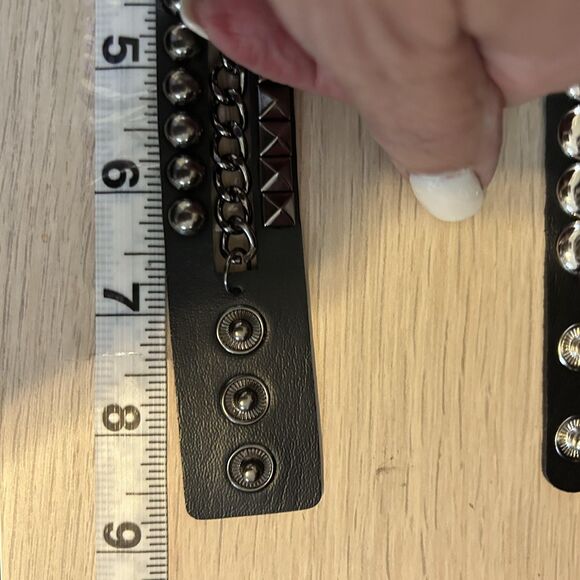 Punk Rock Studded Faux Leather Bracelet Set Spike Chain Wide Snap Cuff 3-Pack - Picture 9 of 9